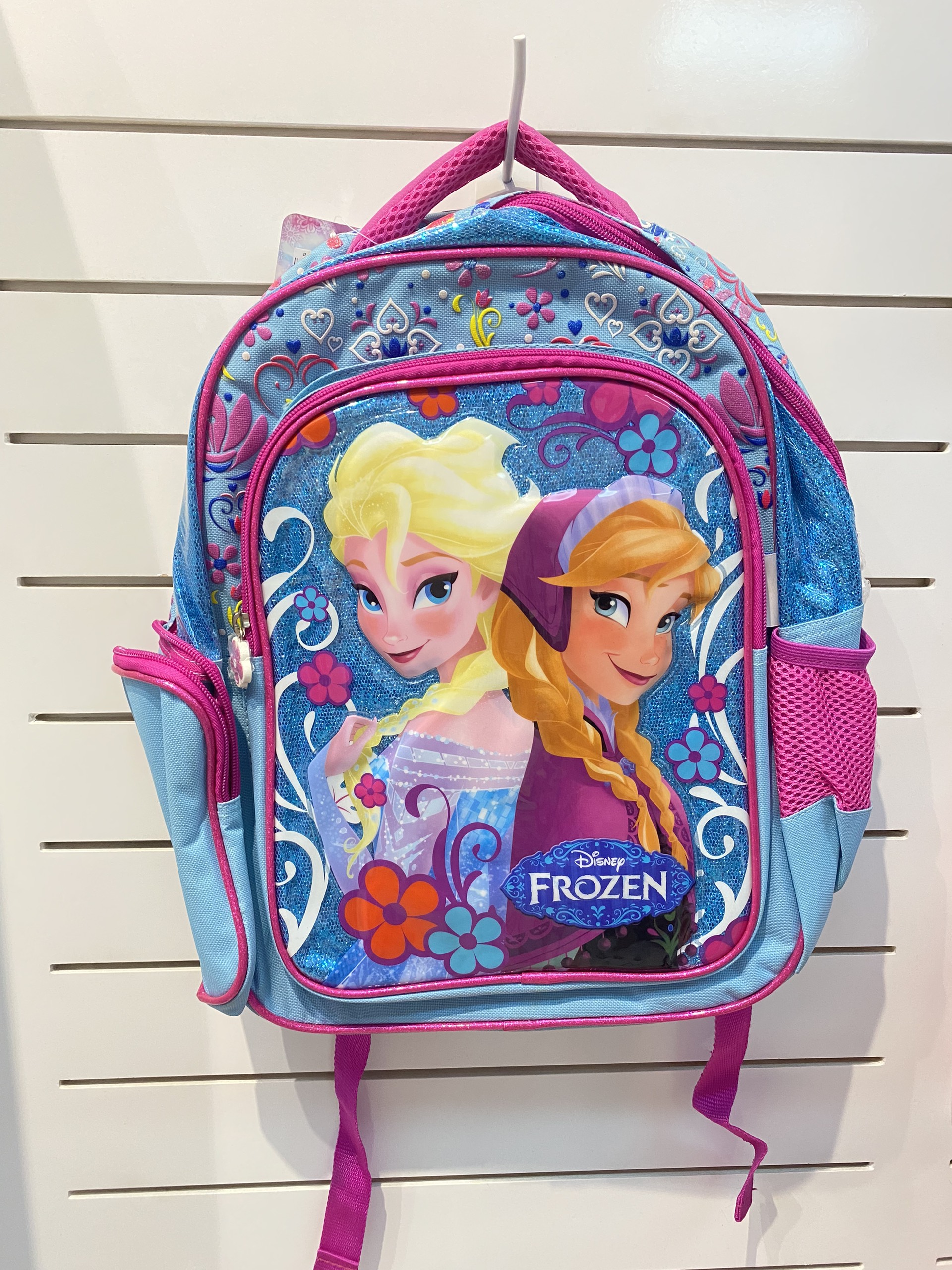 Balo 16'' 3 ngăn hình công chúa Elsa Anna (Frozen) màu xanh viền hồng hoa văn cho học sinh bé gái C7611099-F (29x40cm)