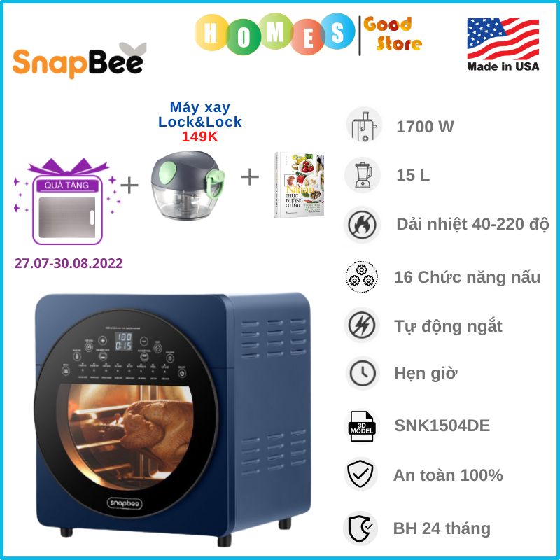 Nồi Chiên Không Dầu SNAPBEE SNK1504DE Thương Hiệu Mỹ Cao Cấp,16 Chức Năng Tích Hợp, Dung Tích 15L, Công Suất thực 1700W - Hàng Chính Hãng