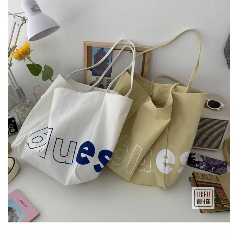 Túi tote vải canvas, túi vải ulzzang. túi tote blue