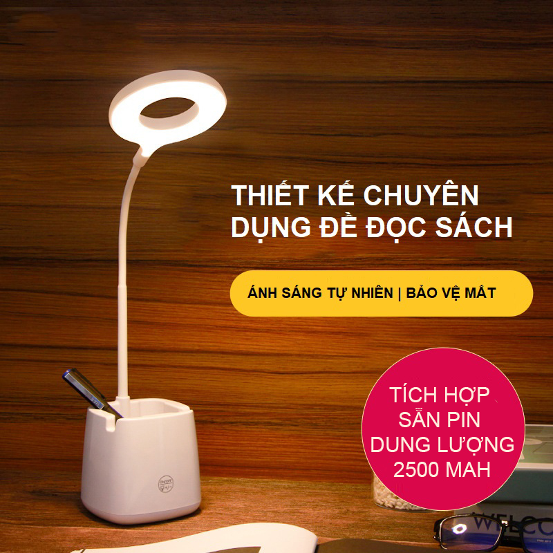 Đèn Bàn Học ,Đọc Sách, Đèn Ngủ Cao Cấp  LED Chống Cận 03 Chế Độ Ánh Sáng Bảo Vệ Mắt -KOVER (tặng dây cáp sạc pin)