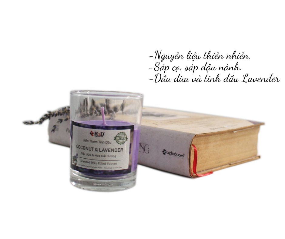 Nến Thơm, Tinh Dầu Coconut-Lavender, Nến Thư Giãn [Ly 300g], Đến Từ Shop R2D, Thành Phần Tự Nhiên, Lành Tính