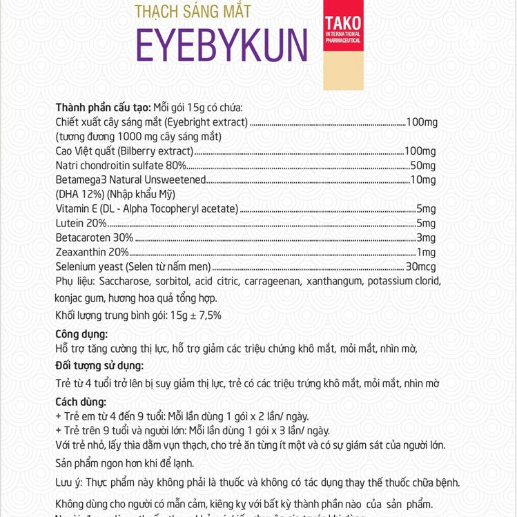 Thạch Sáng Mắt Eyebykun Giúp Tăng Cường Thị Lực Hộp 20 Gói