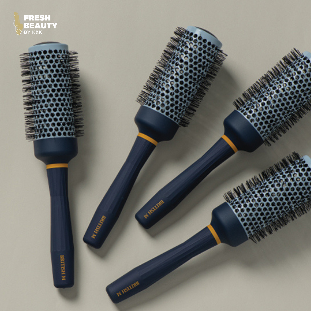 Lược tròn tạo kiểu lọn xoăn, gợn sóng cho tóc ngắn BRITISH M Hot Curling Ceramic Brush 33mm