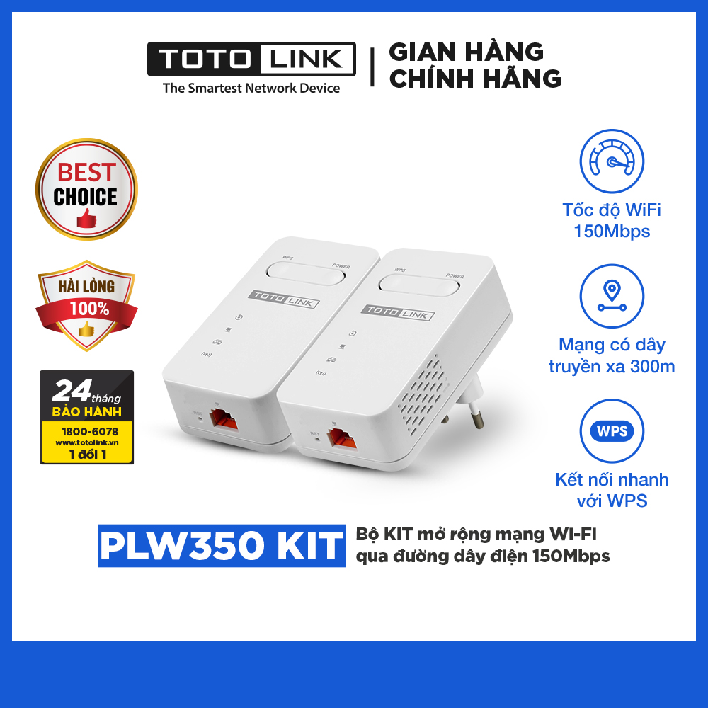 Bộ KIT mở rộng mạng Wi-Fi qua đường dây điện Totolink PLW350KIT-TG - Hàng chính hãng