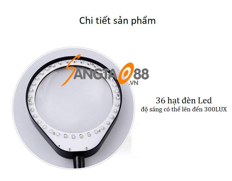 Kính lúp để bàn có đèn 10X-125mm đọc sách, làm nghiên cứu đa năng cao cấp H36 (Tặng bộ 6 con bướm dạ quang phát sáng)