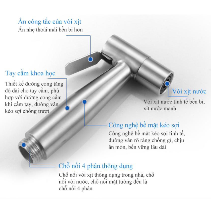 Bộ Vòi xịt nước tăng áp inox kèm van khoá Stainless Steel - Home and Garden