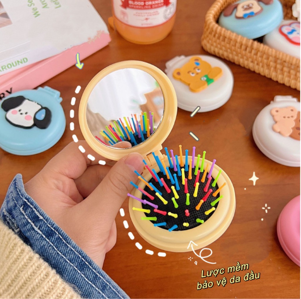 Gương mini kèm lược cầm tay cute trang điểm chải tóc 2 mặt tiện lợi nhiều màu quà tặng dễ thương học sinh nữ giá rẻ