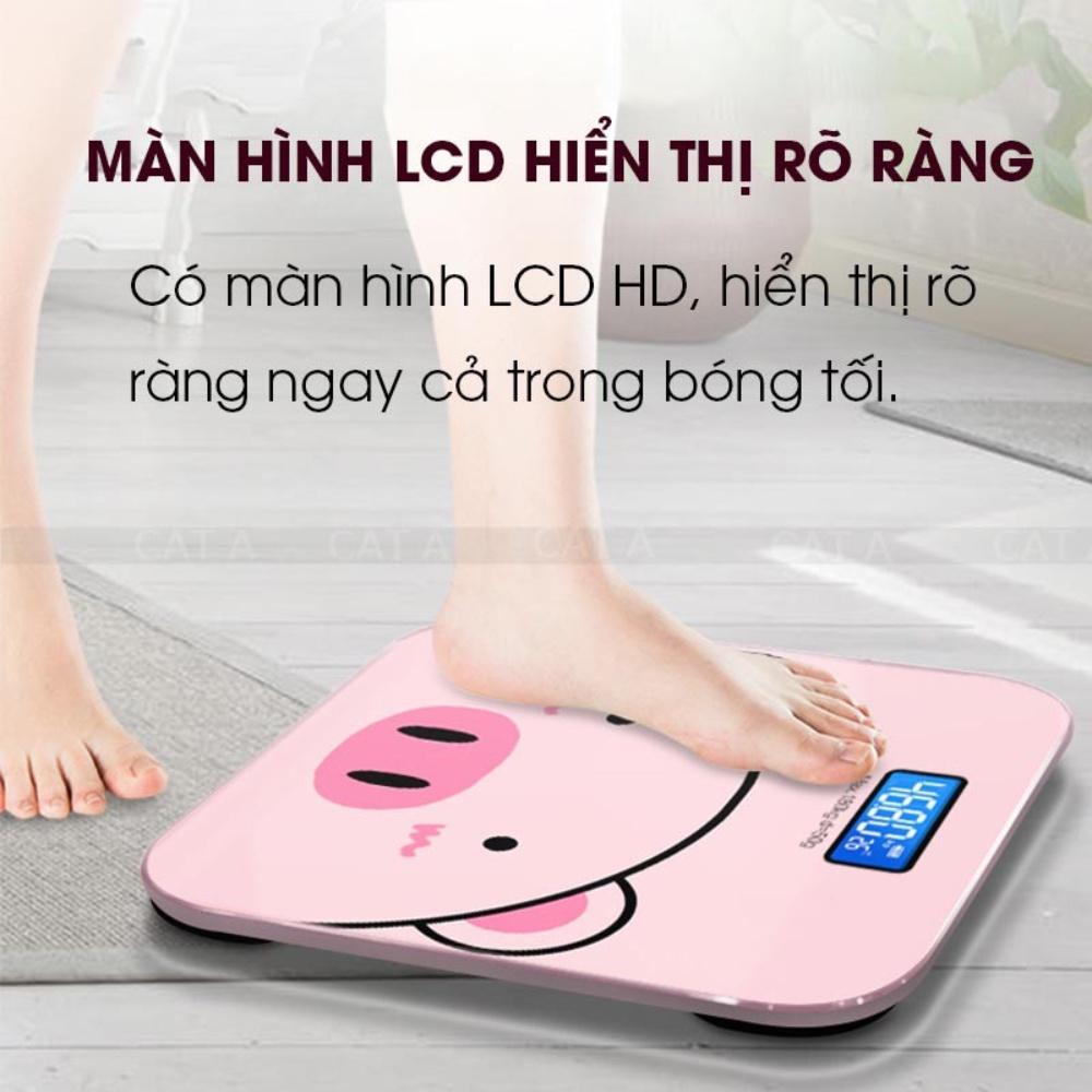 Cân điện tử sức khỏe sạc pin hình heo hồng xinh xắn, mặt kính chịu lực tối đa 200kg, bảo hành 12 tháng