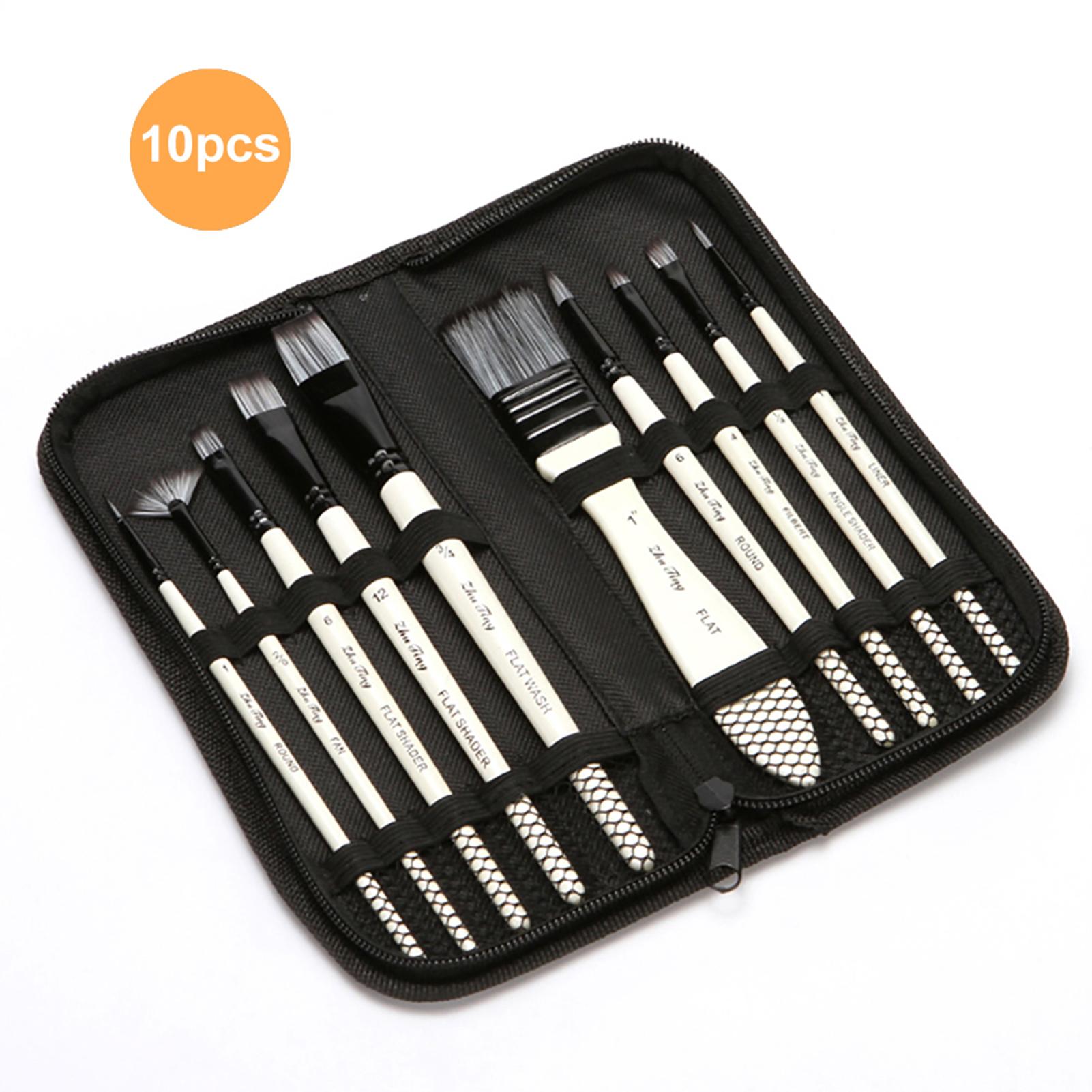 10pcs Paint Brushes Set Kit Multiple Mediums Brushes with Nylon Hair Carry Bag for Artist Acrylic Aquarelle Watercolor