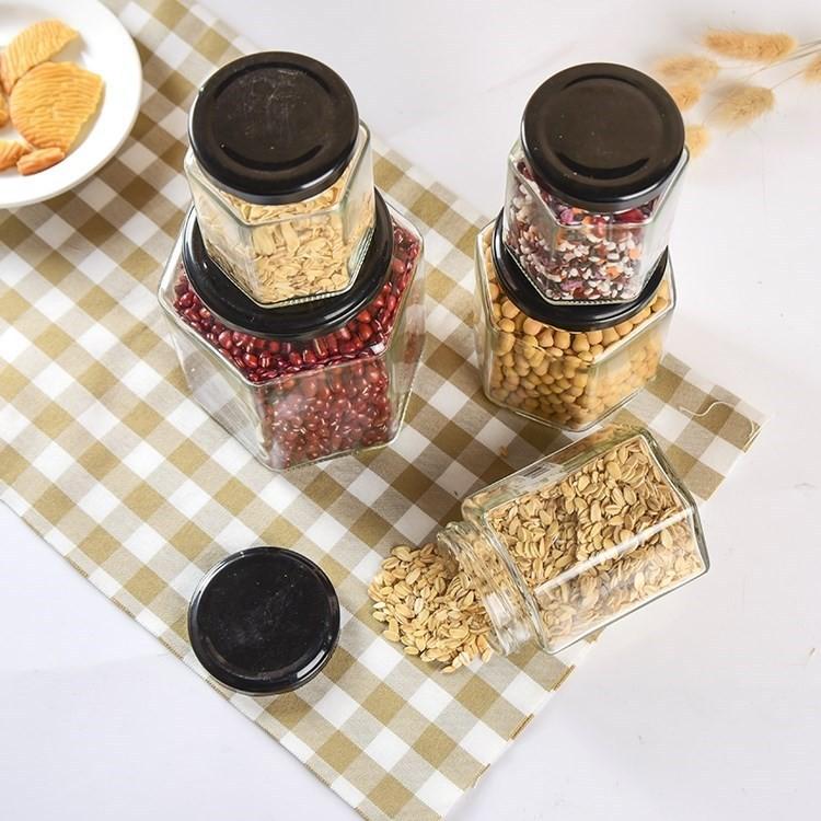 HŨ THỦY TINH ĐỰNG GIA VỊ LỤC GIÁC NẮP THIẾC CHỐNG GỈ SÉT