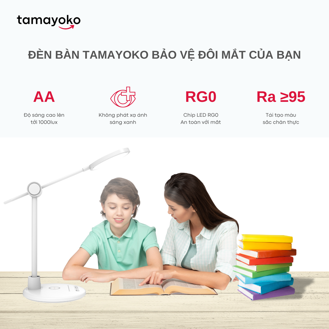 Đèn Bàn Học LED RG0 Tamayoko 3 Chế Độ Ánh Sáng Bảo Vệ Mắt Chống Cận Thị Không Phát Xạ Ánh Sáng Xanh Model TB-55S/SW