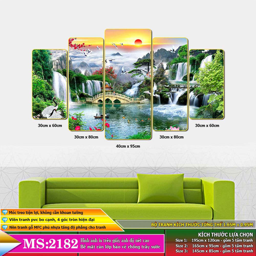 Tranh trang trí - sơn thủy hữu tình - Tranh in cán pvc gương / lụa kim sa: 2182L5