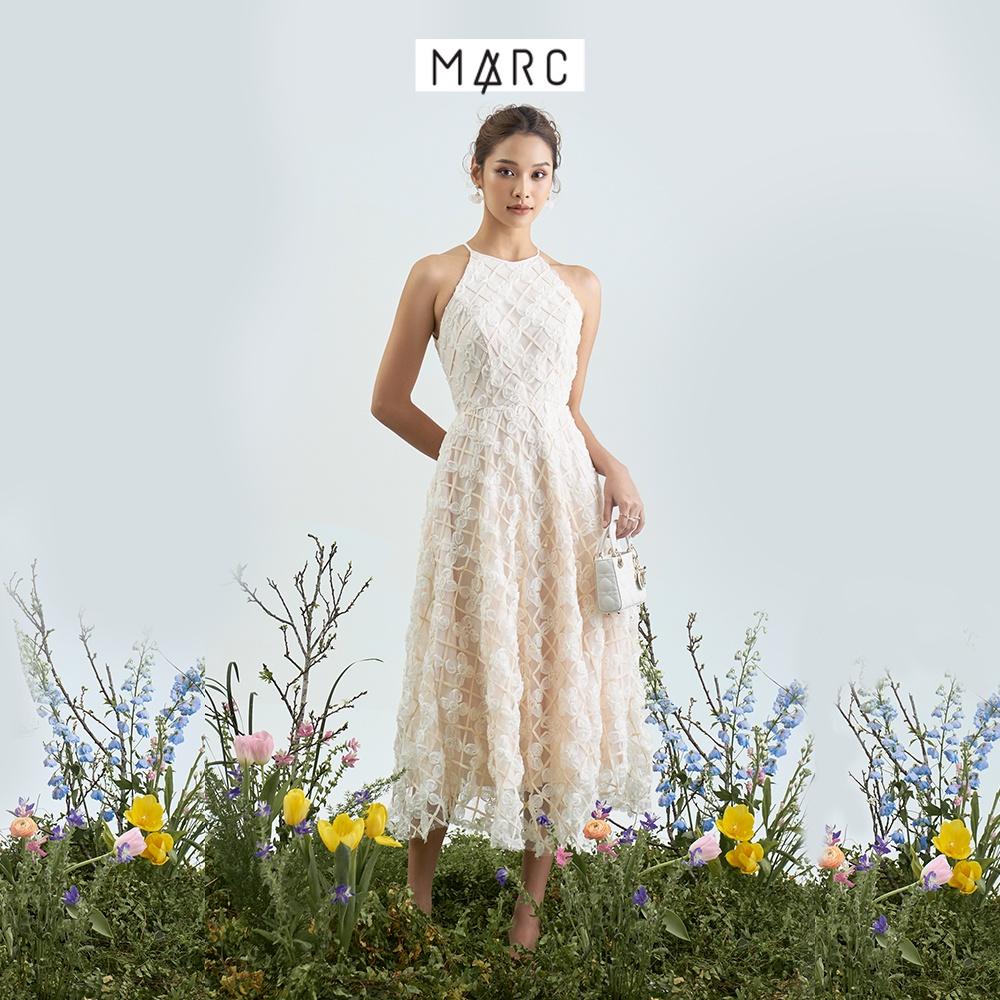 Đầm midi nữ MARC FASHION cổ yếm phối ren TRVH110122