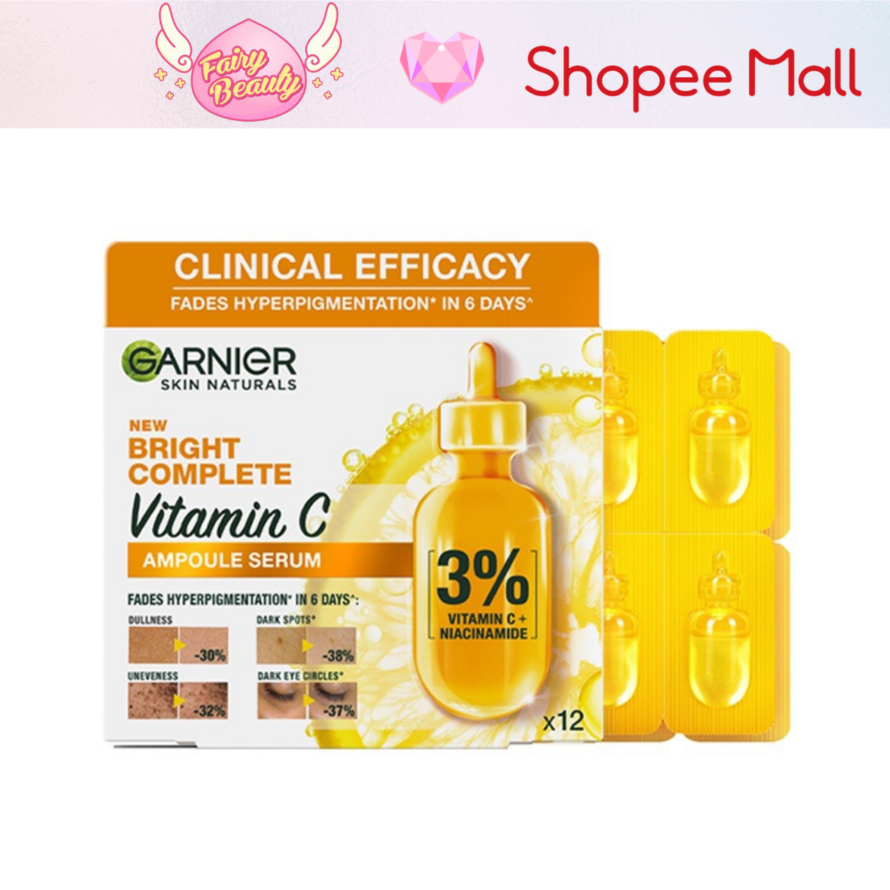 [GARNIER] Tinh Chất Vitamin C Cô Đặc Giúp Sáng Da &amp; Mờ Thâm Hiệu Quả Bright Complete Ampoule Serum 1.5ml/12x1.5ml