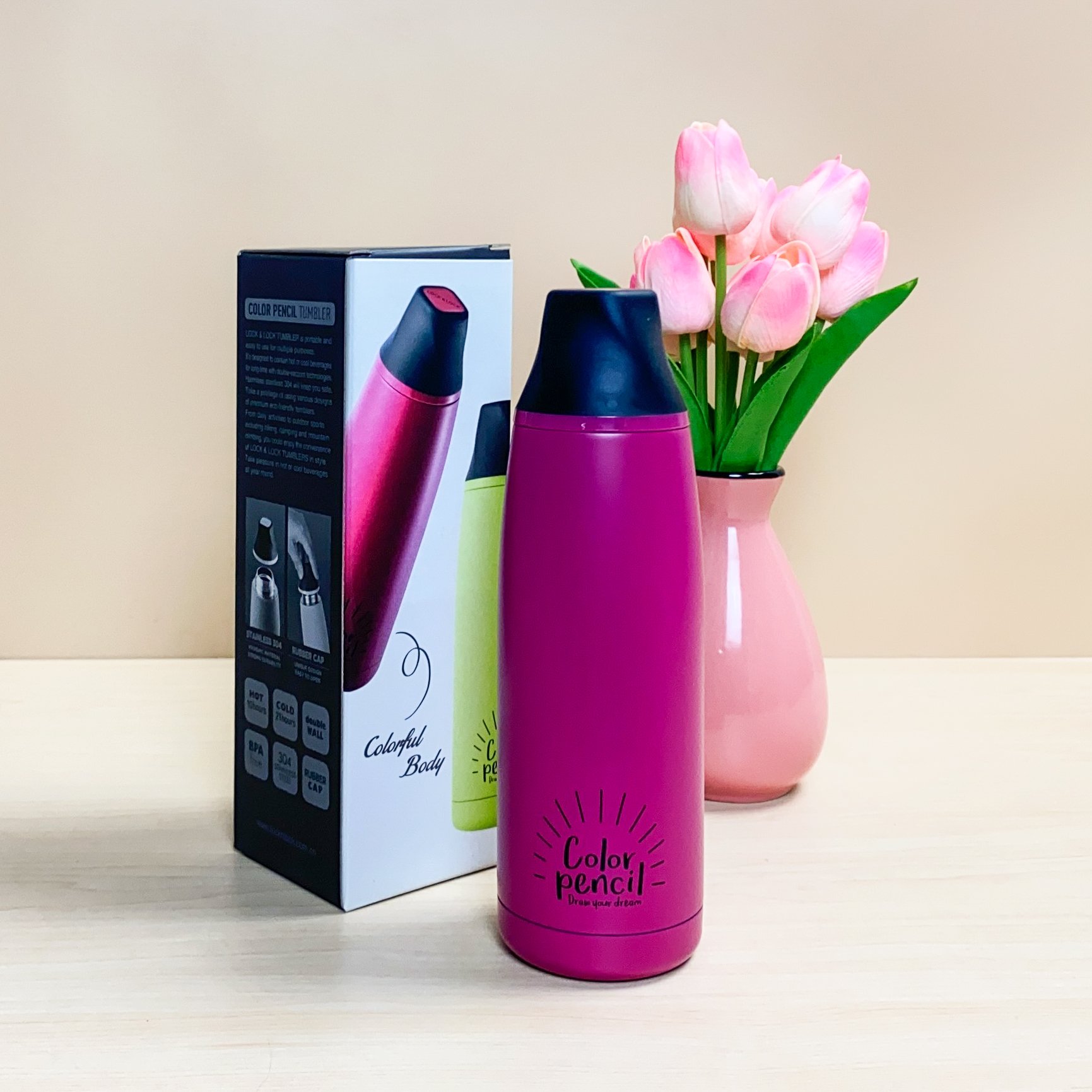 Bình giữ nhiệt kiểu dáng hình cây bút chì 450ml, bình nước giữ nhiệt văn phòng