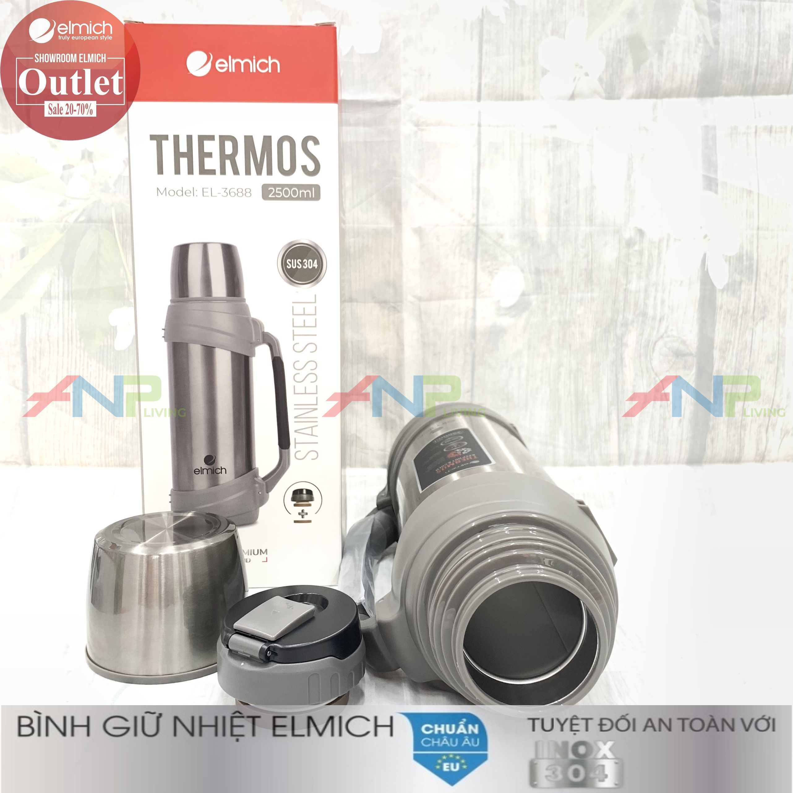 Bình Giữ Nhiệt Inox 304 Nóng 8h Lạnh 12h ELMICH EL3688 2500ml