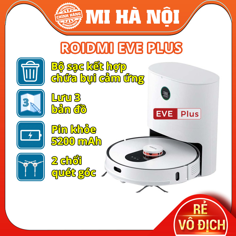 Robot hút bụi Xiaomi Roidmi Eve Plus với hộp đựng bụi tự động đổ rác kết hợp sạc thông minh - Hàng chính hãng