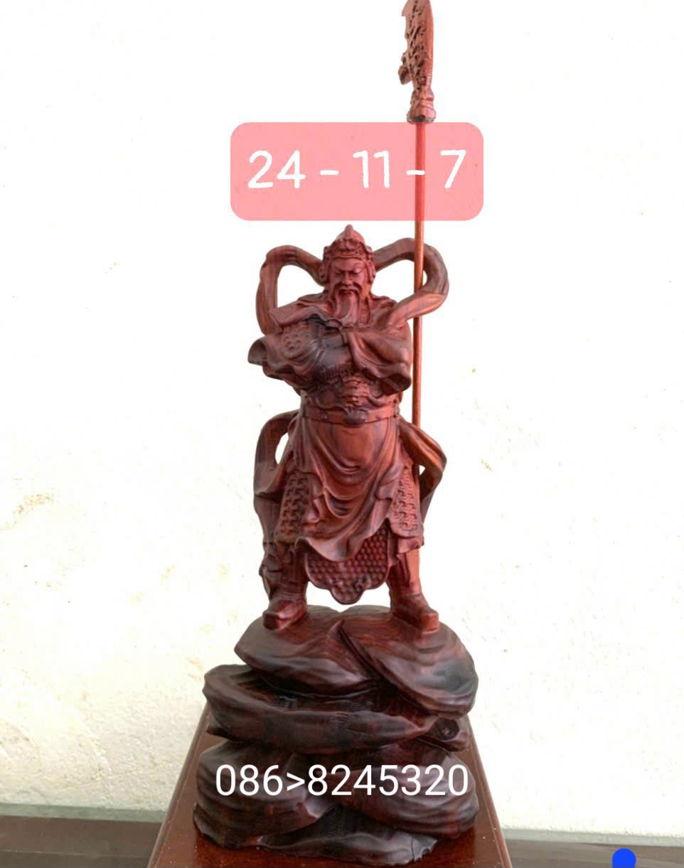Tượng quan công trấn ải bằng gỗ trắc đỏ đen cực đẹp kt cao 24×11×7cm