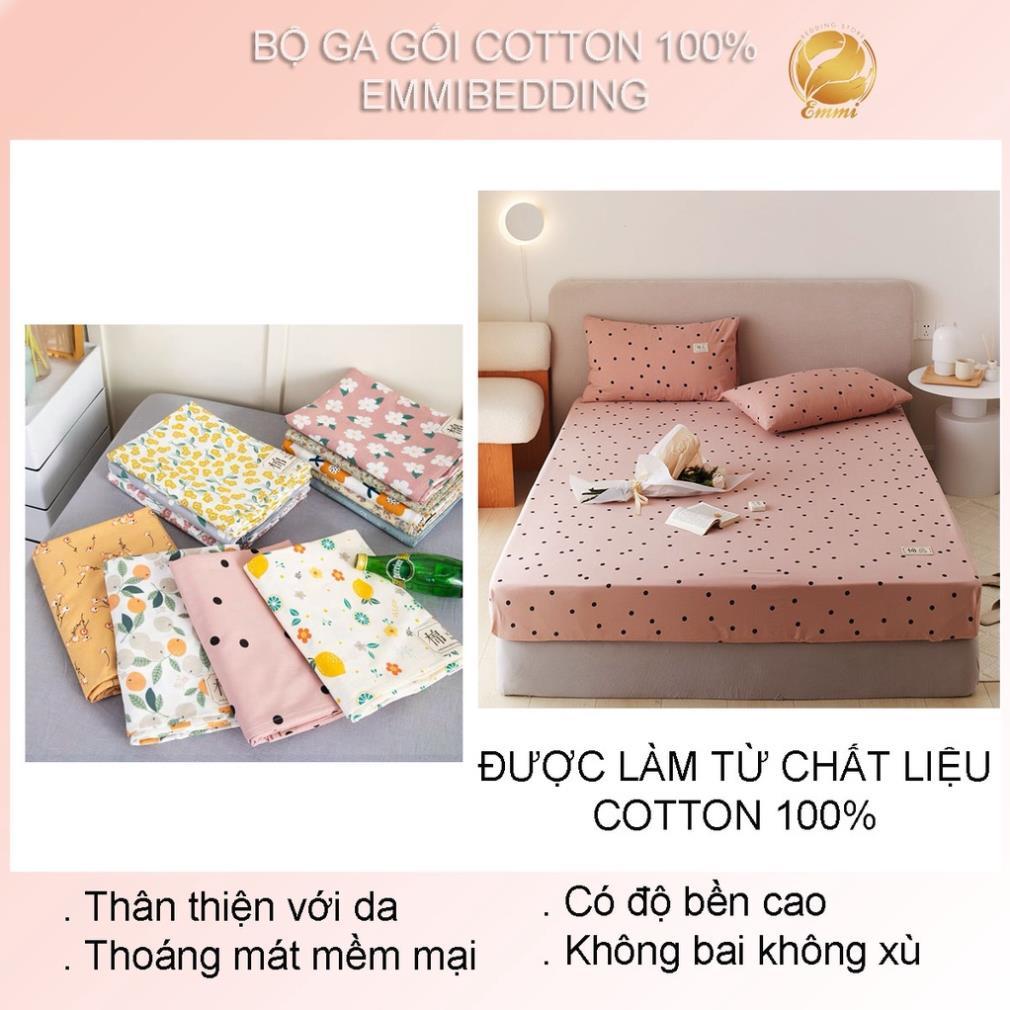 Bộ ga giường Store 100 % cotton, bộ ga chun và 2 vỏ gối miễn phí bo chun