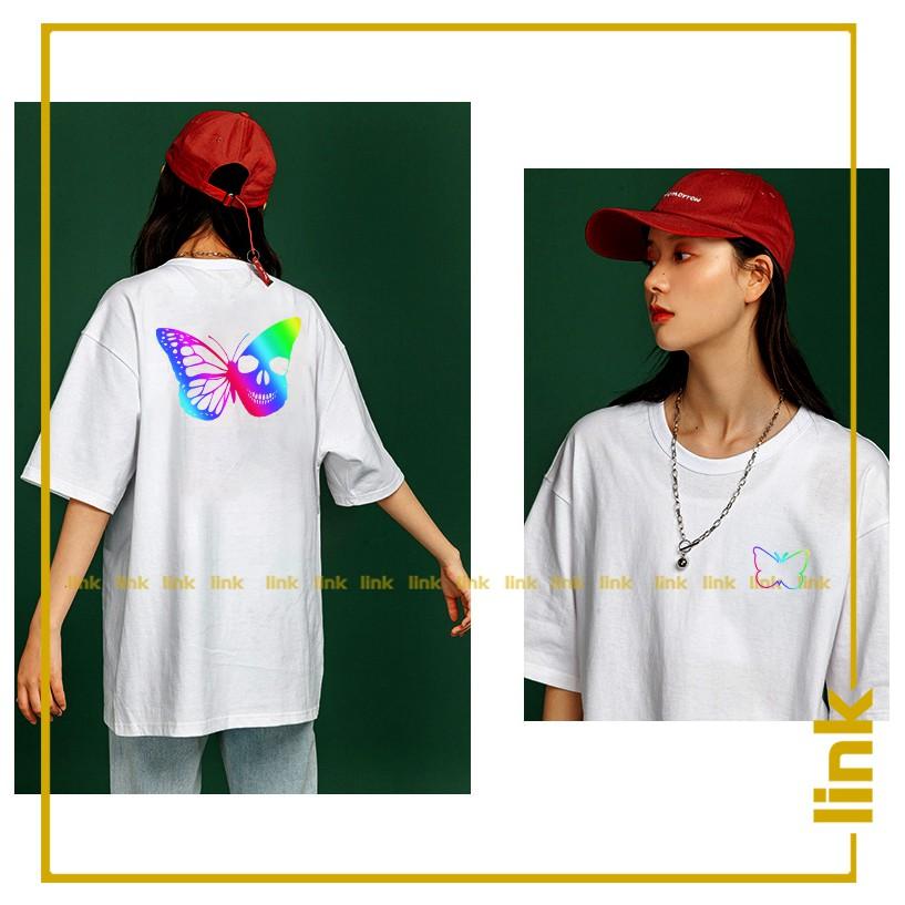 Áo thun nữ unisex tay lỡ BƯỚM ĐẦU LÂU phản quang 7 màu độc lạ