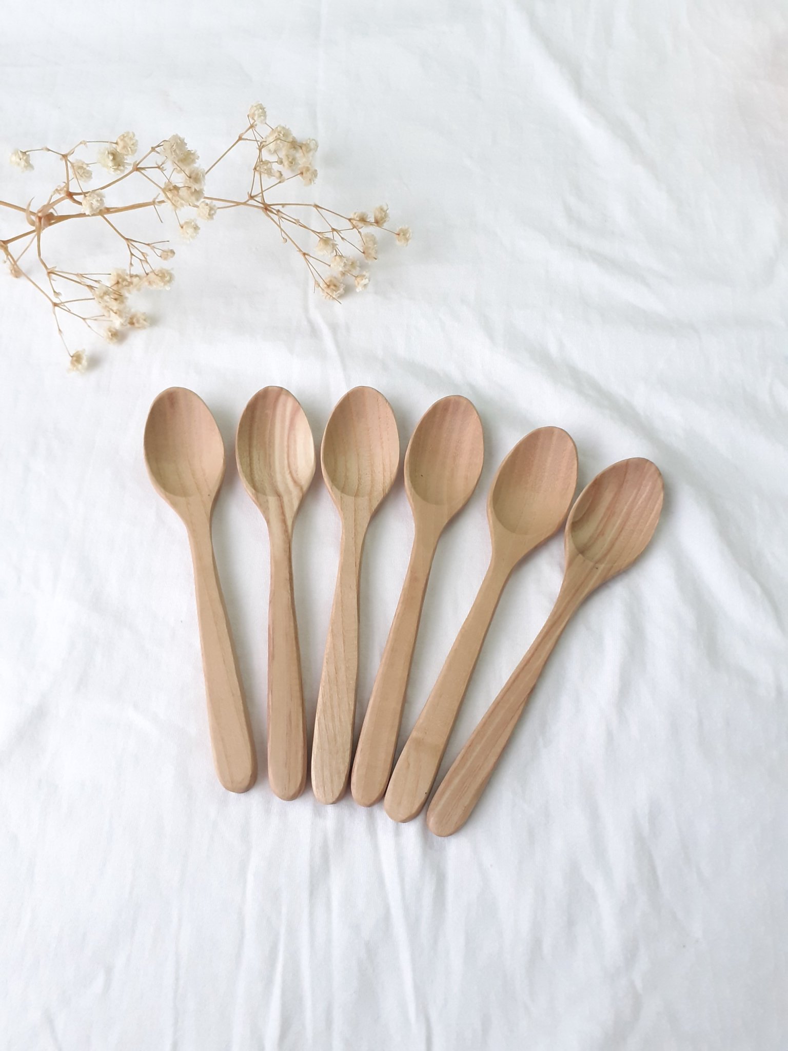 Bộ 6 thìa uống sinh tố, cafe GỖ TẦN BÌ cỡ vừa 14.5 cm x 2 cm
