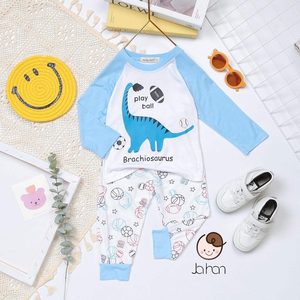 {Bé 7-19kg} Bộ Dài tay Thun Lạnh ráp lăng in hình mềm mịn mát in hình cho bé trai, bé gái từ 7-19kg