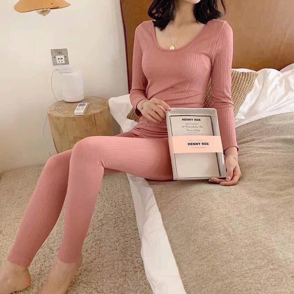 Bộ đồ ngủ cotton giữ nhiệt, tăm thu đông nữ, bộ ngủ ở nhà ấm áp co giãn 4 chiều.