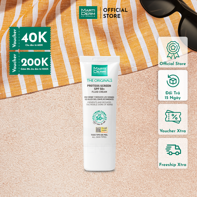 Kem Chống Nắng Phổ Rộng Toàn Diện Ngừa Lão Hóa, Phòng Chống Nám Quay Lại - MartiDerm The Originals Proteos Screen SPF50+ 40ml
