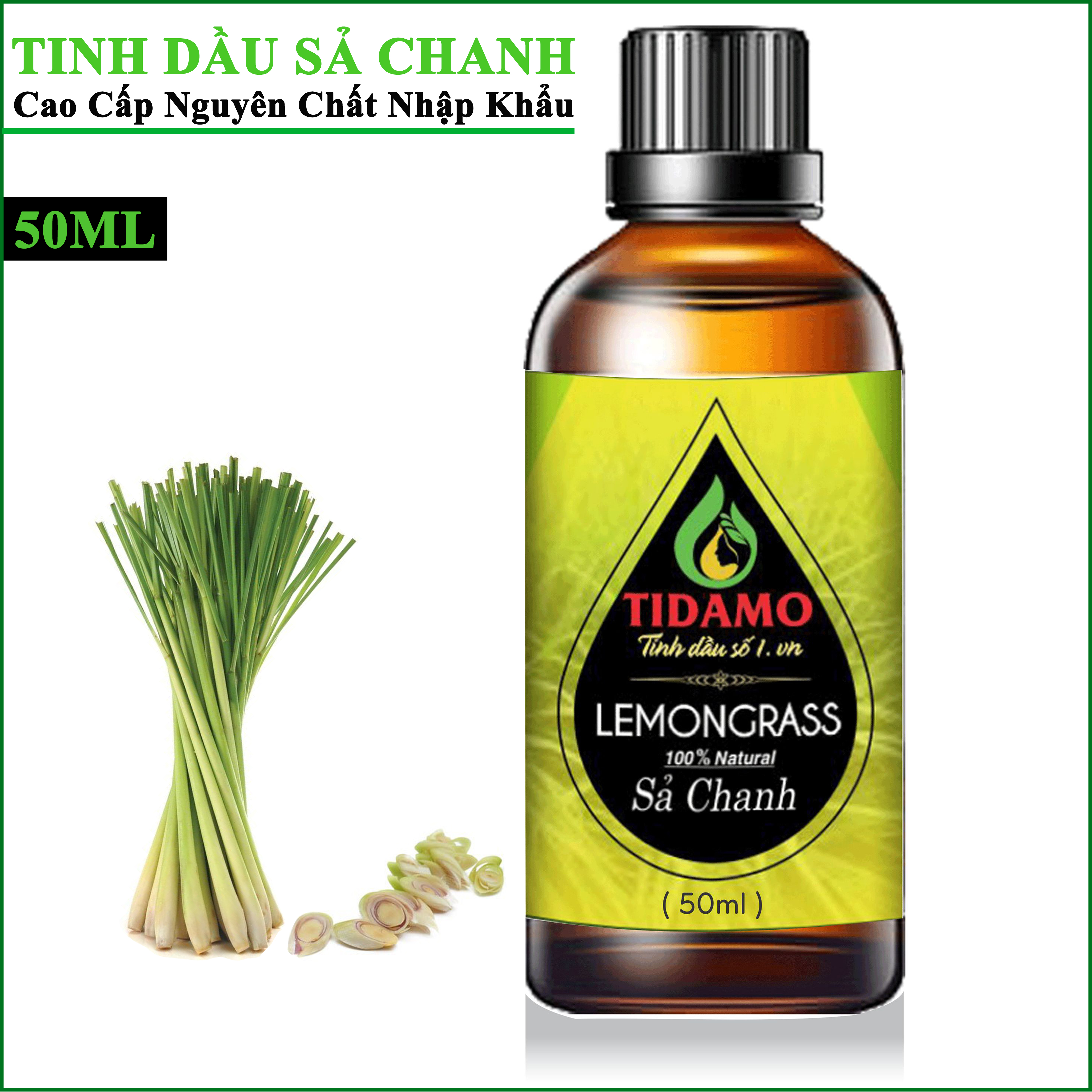 Tinh dầu Sả Chanh Thiên Nhiên Cao Cấp 50ML (Lemongrass) - Tinh dầu Sả Chanh Nguyên Chất TIDAMO Giúp Bảo Vệ Sức Khỏe, Kháng Khuẩn, Đuổi Muỗi Và Thư Giãn Tinh Thần