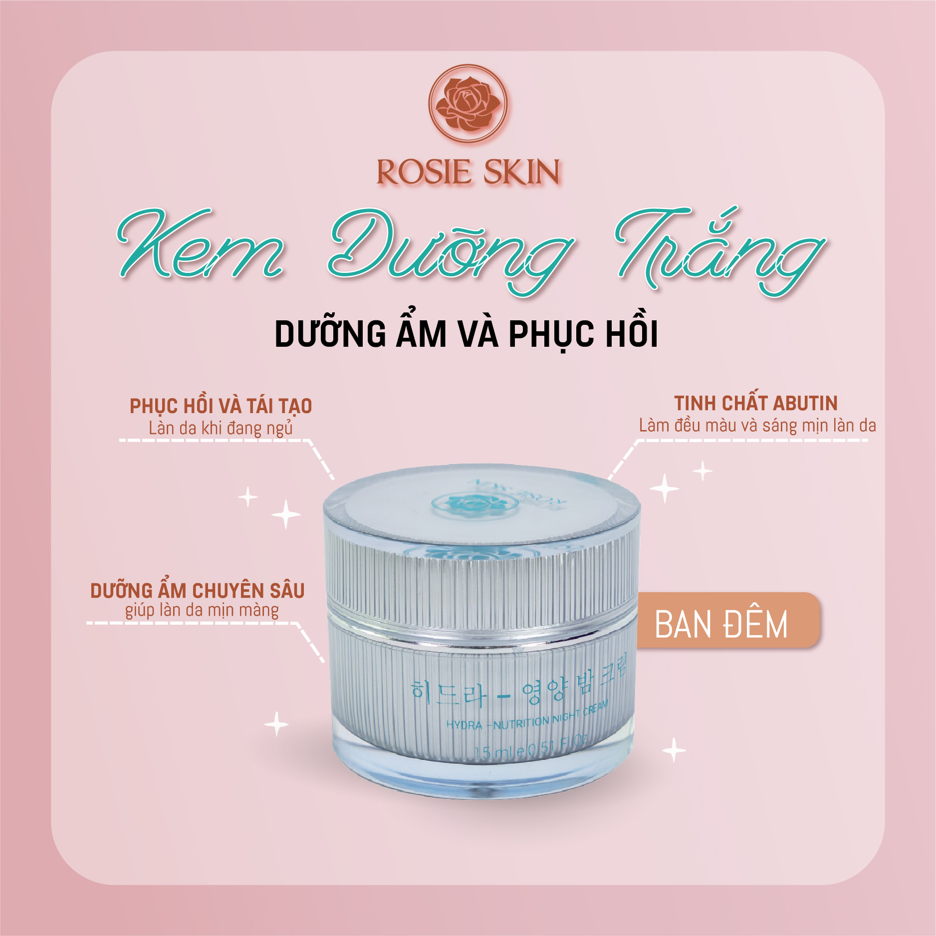 Kem Dưỡng Da Mặt Ban Đêm Chiết Xuất Nha Đam Rosie Skin Hydra – Nutrition Night Cream 15ML