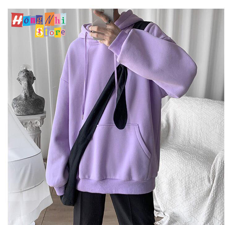 Áo Hoodie Trơn Màu Tím Nhạt Cao Cấp Dáng Rộng Unisex Nam Nữ Mặc Được - MM