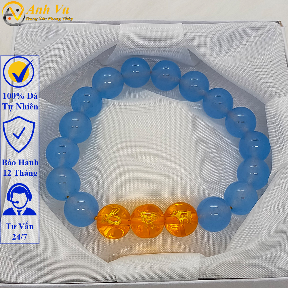 Vòng tam hợp tỵ dậu sửu chất liệu đá mã não tự nhiên - Vòng tay phong thủy cho nữ mệnh thủy - May mắn tài lộc bình an