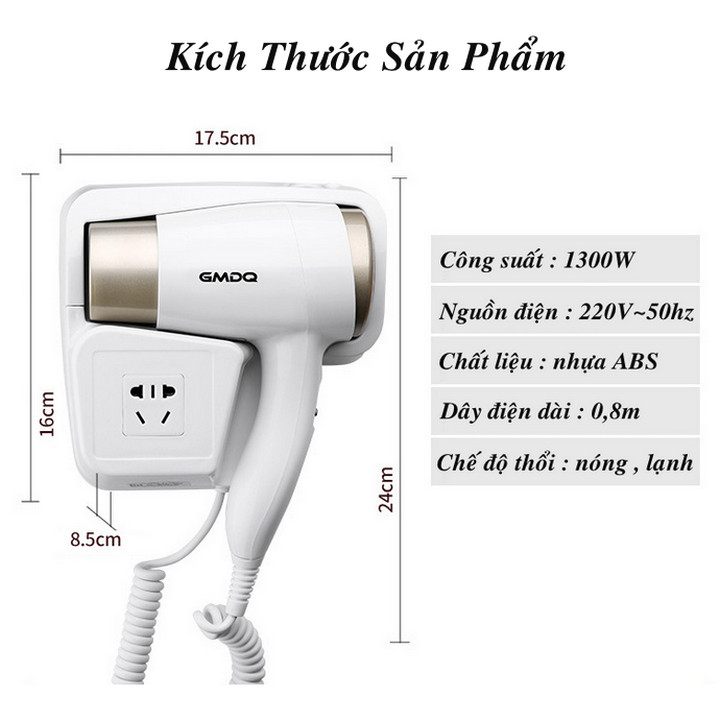 Máy Sấy Tóc Treo Tường Phong Cách Châu Âu Tích Hợp Ổ Cắm điện Công Nghệ Đức