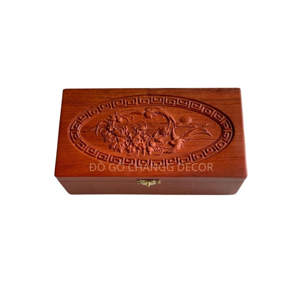 Hộp đựng dấu chức danh gỗ Hương lót nhung chạm Chim Phượng 19