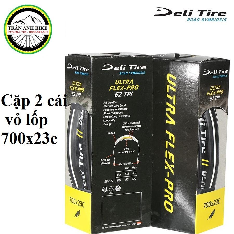 Cặp 2 cái vỏ lốp gấp xe đạp  ULTRA FLEX-PRO 700x23c viền trắng