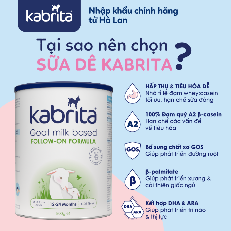 Sữa dê Kabrita số 2 cho trẻ từ 12 - 24 tháng - Lon 800g