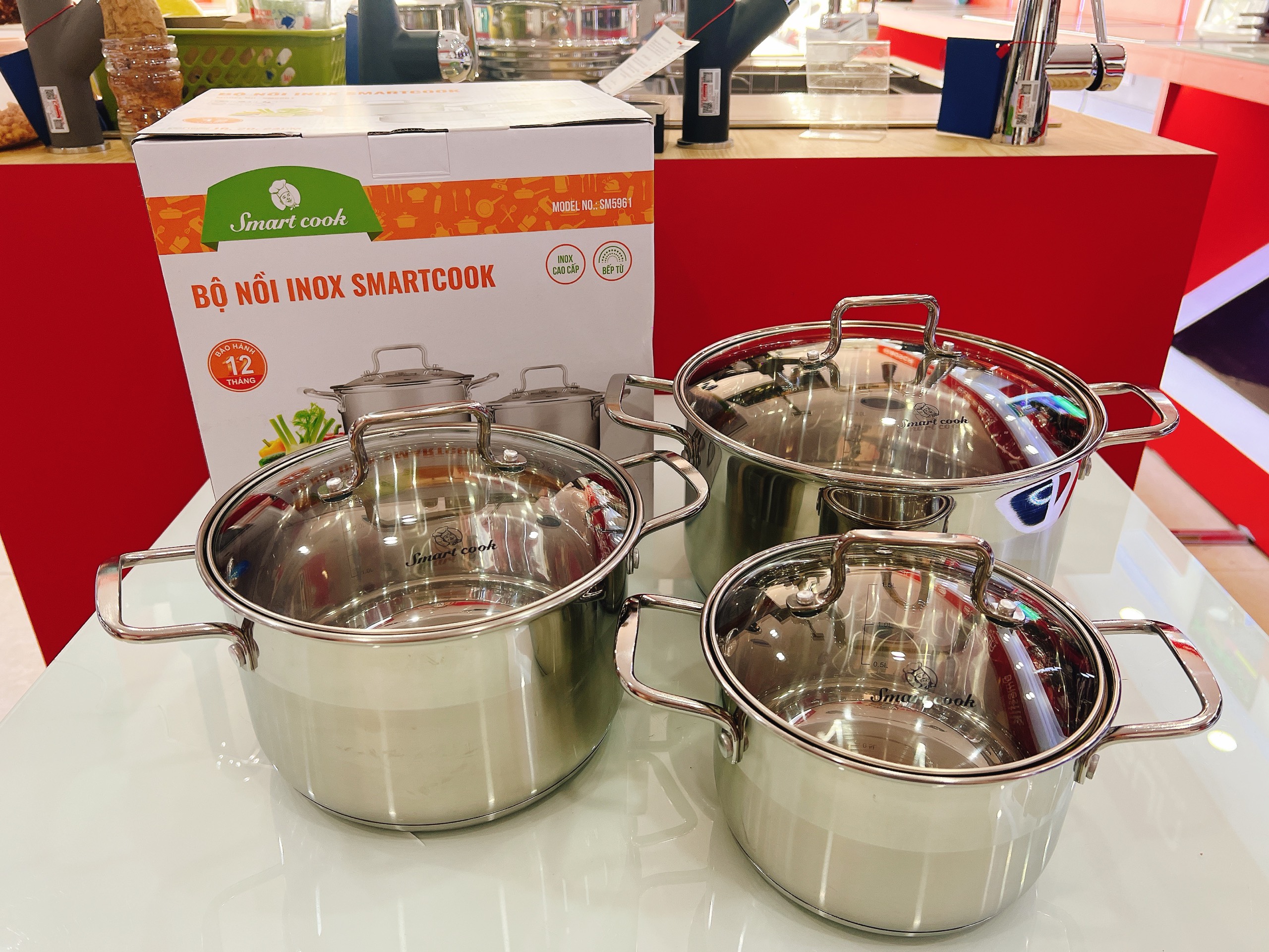 Bộ nồi Inox Smartcook 5961 3 chiếc cỡ 16cm, 20cm, 24cm-SMR3