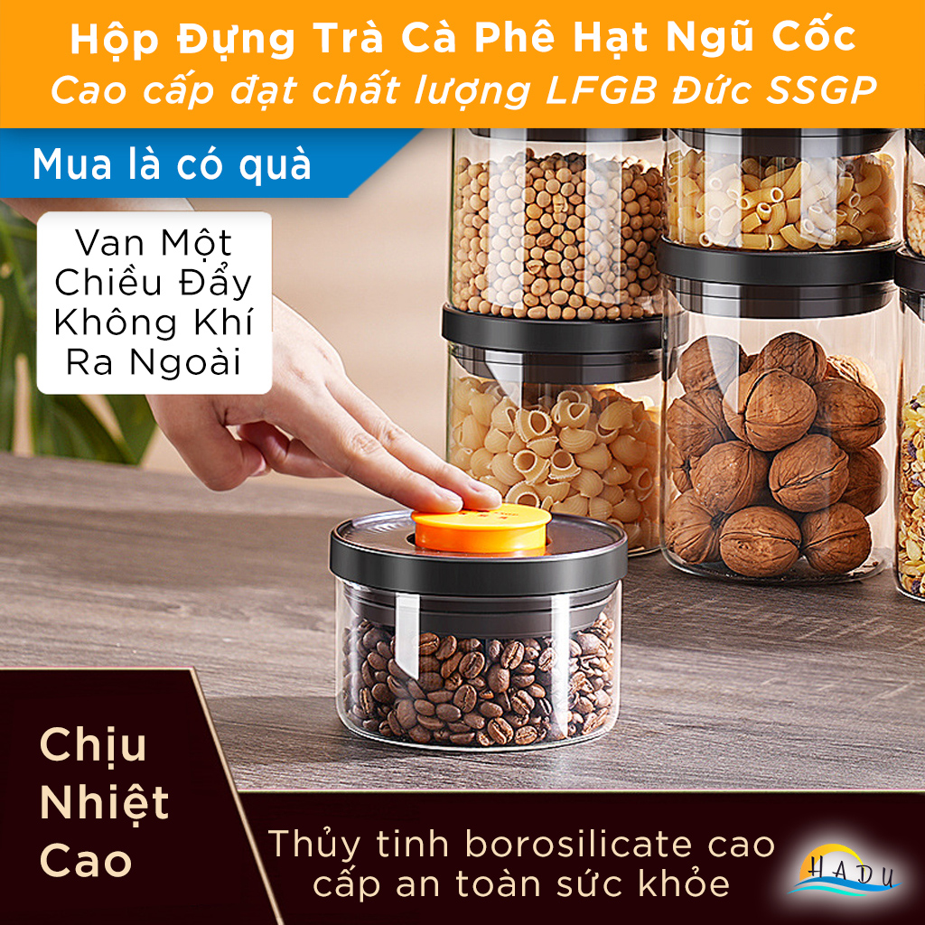 Hộp Hũ Đựng Trà Cafe Đồ Khô Và Ngũ Cốc Thủy Tinh Có Nắp Cao Cấp Đạt Chất Lượng LFGB Đức SSGP