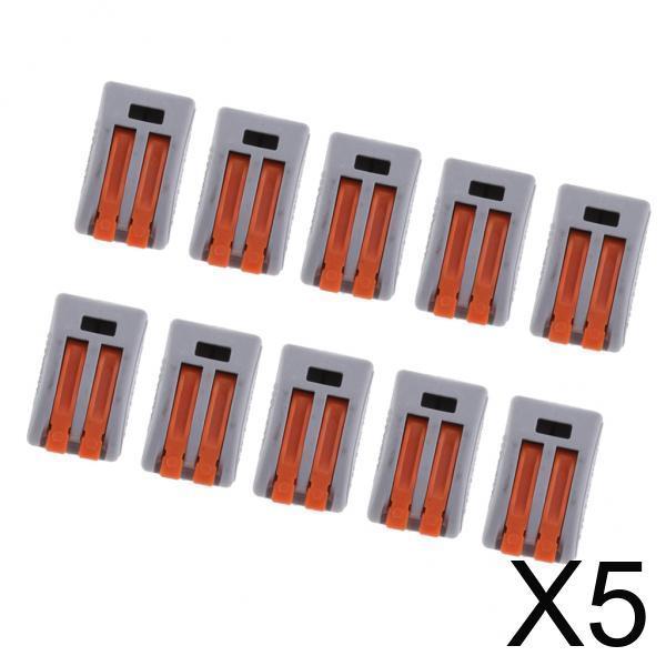 5x10Pcs Spring Lever-Nuts Terminal Block Electric Cable Wire Connectors 2 Way
