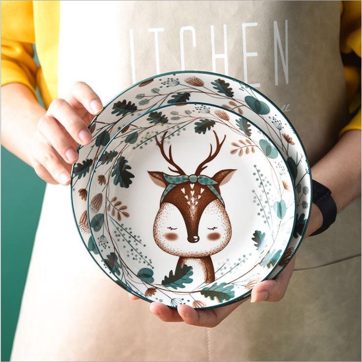 Bộ chén bát ăn cơm, đĩa khay gốm sứ Nai decor cao cấp