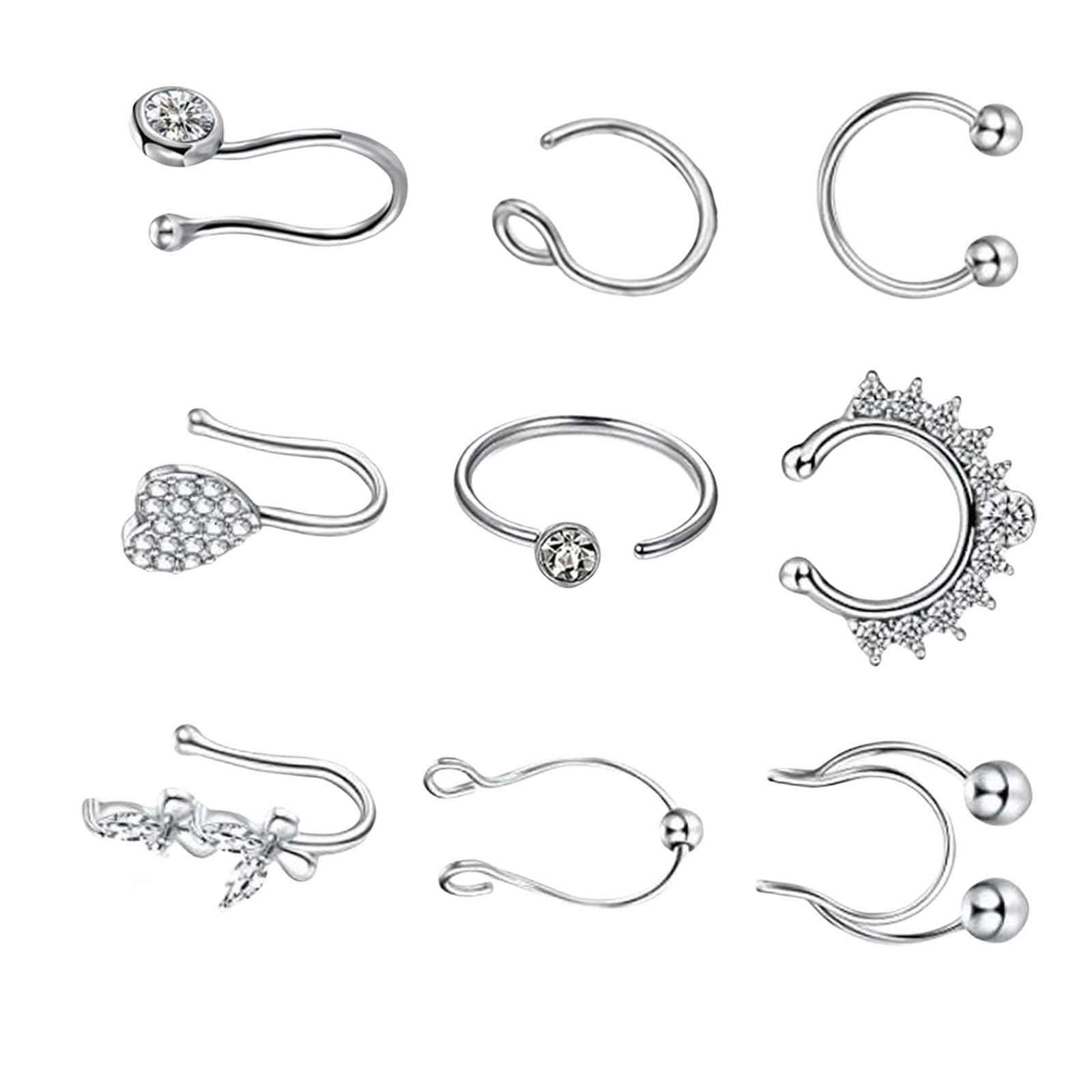 9Pcs Fashion Nose Rings u Shape Nose Studs Punk Style for Women Men