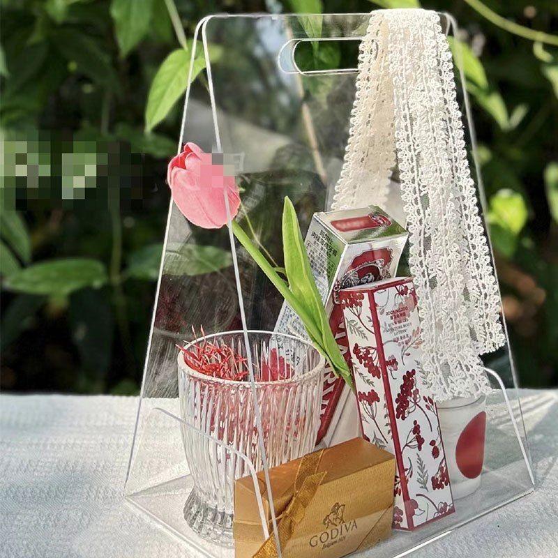 Acrylic Giỏ hoa trong suốt - Túi xách đựng quà - Hộp hoa trong suốt bằng mica