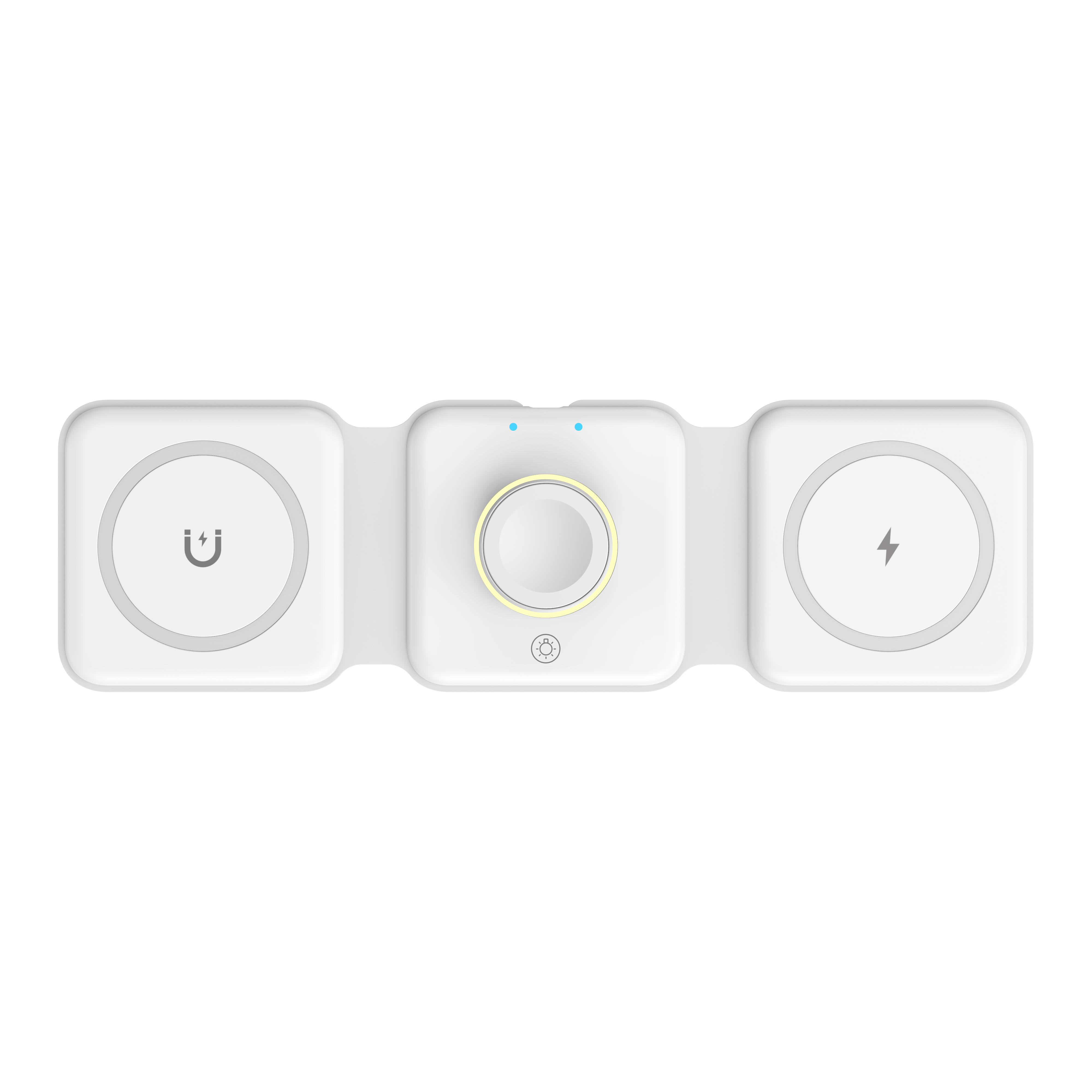 3-in-1 Folding Magnetic Wireless Charger Touch-control Night Light 15w Fast Charging Station For Phone Watch Headphones