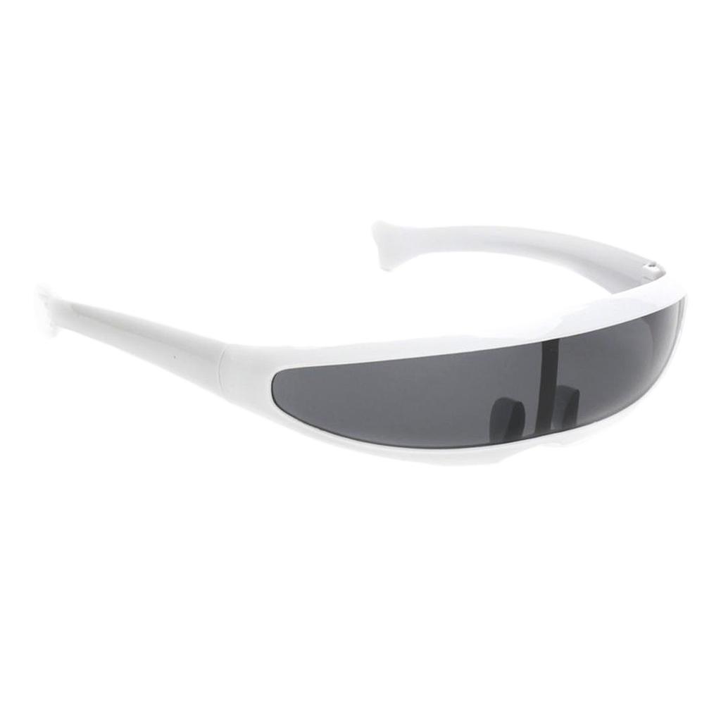 2xFuturistic Narrow Lens Visor Eyewear Sunglasses White Frame Black Mirrored