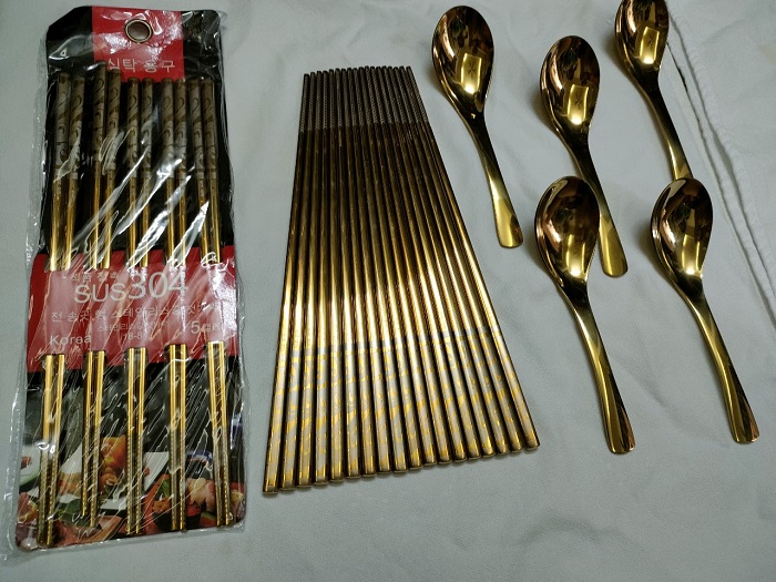 Set 5 Thìa + 5 đôi Đũa inox 304 vàng hàng đẹp