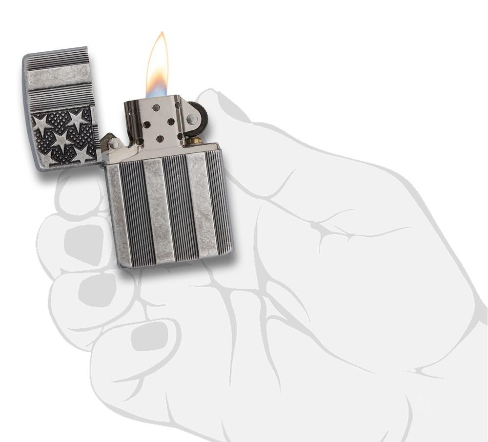 Bật Lửa Zippo Armor US Flag Antique Silver Plate 28974