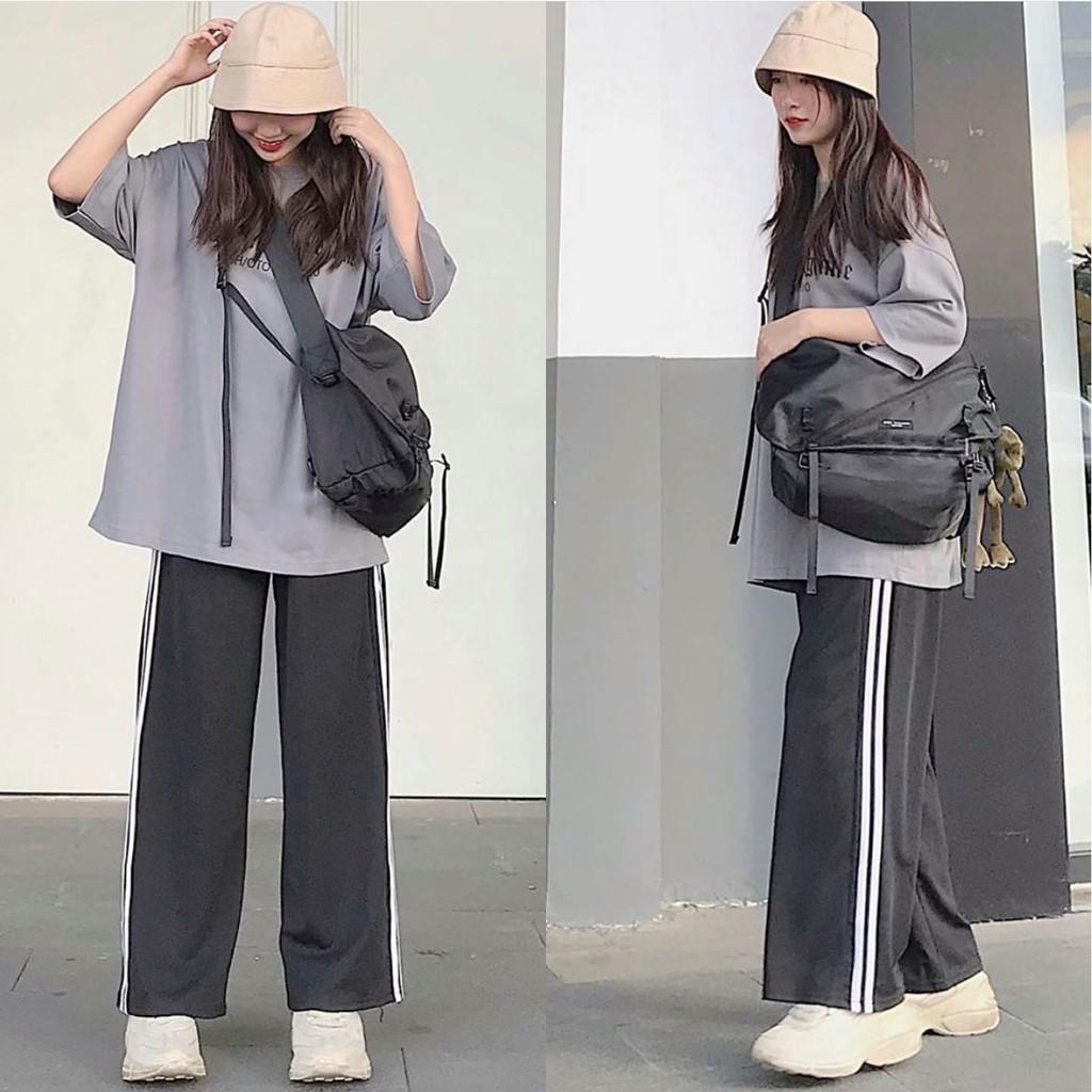 Quần Baggy 2 Sọc Ống Rộng Dáng Suông Unisex (ĐEN/XÁM