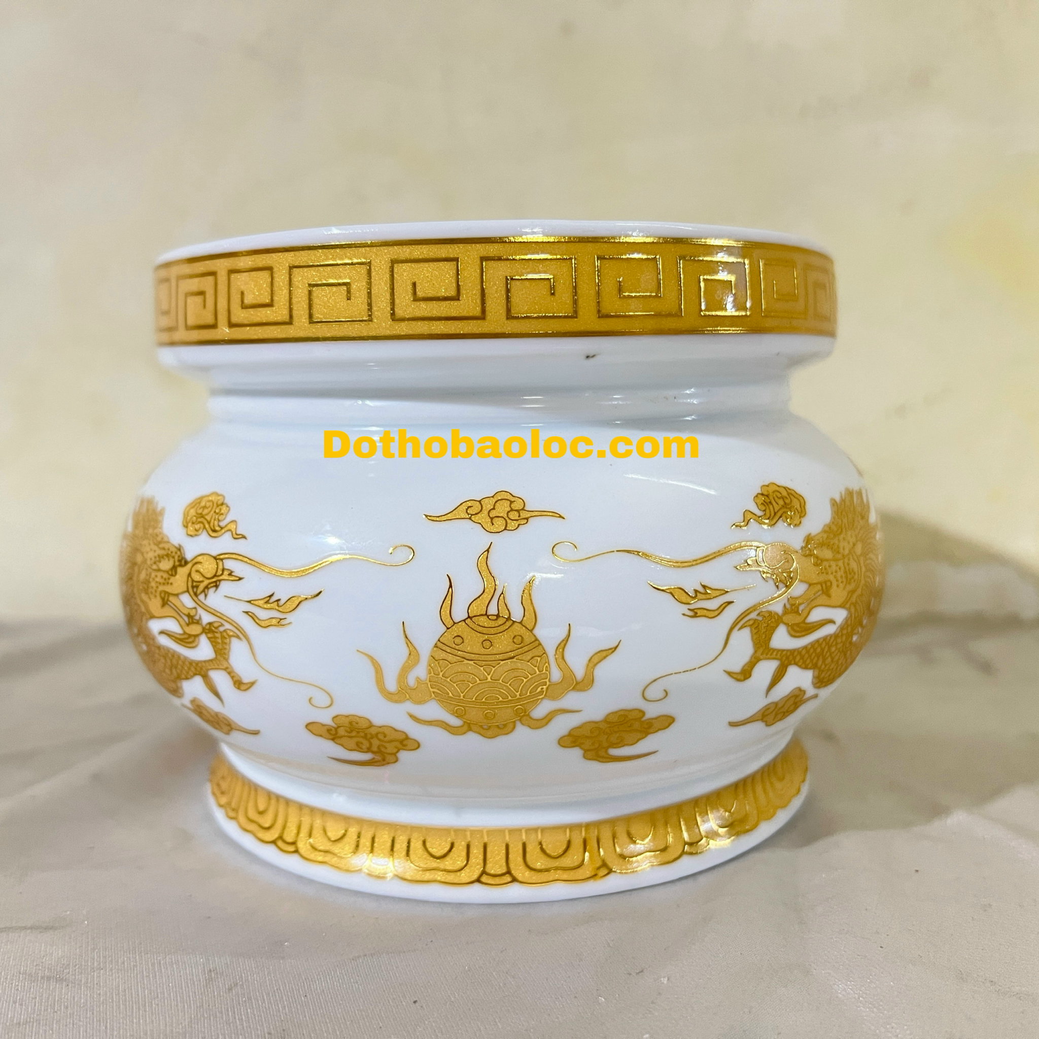Bát nhang sứ trắng rồng vàng cao cấp đường kính 13.5cm