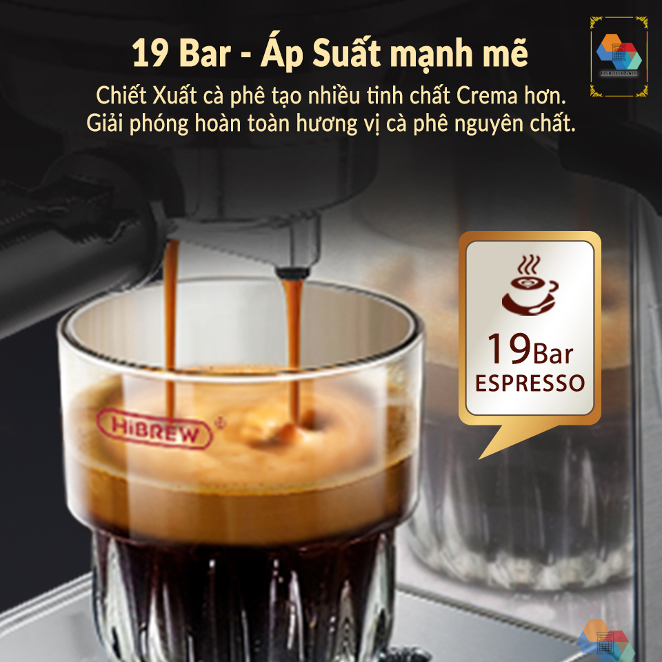 Máy pha cà phê HiBREW H11 pha cafe espresso bán tự động, mini nhỏ gọn cho gia đình, văn phòng, hot and cold đặc biệt, tặng kèm tấm lót, temper và ca đánh sữa 350ml, hàng chính hãng