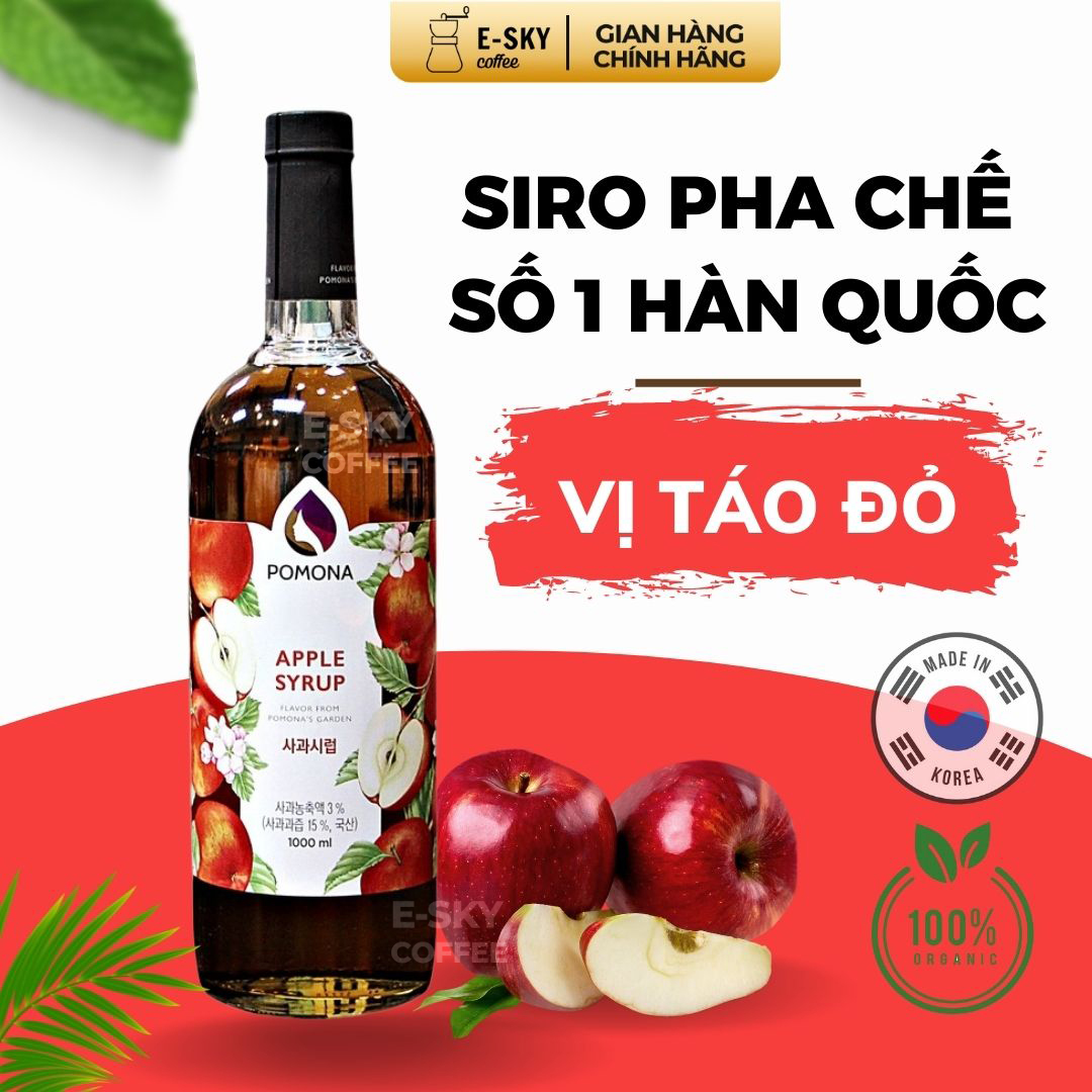 Siro Táo Đỏ Pomona Apple Syrup Nguyên Liệu Pha Chế Hàn Quốc Chai Thủy Tinh 1 Lít